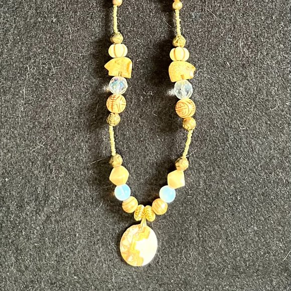 Jewelry - Distinctive Beaded Necklace with Bear Totem Fetish and Painted Pendant